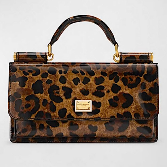 Dolce&Gabbana Sicily Leopard Leather Top-Handle Bag - Picture 1 of 13
